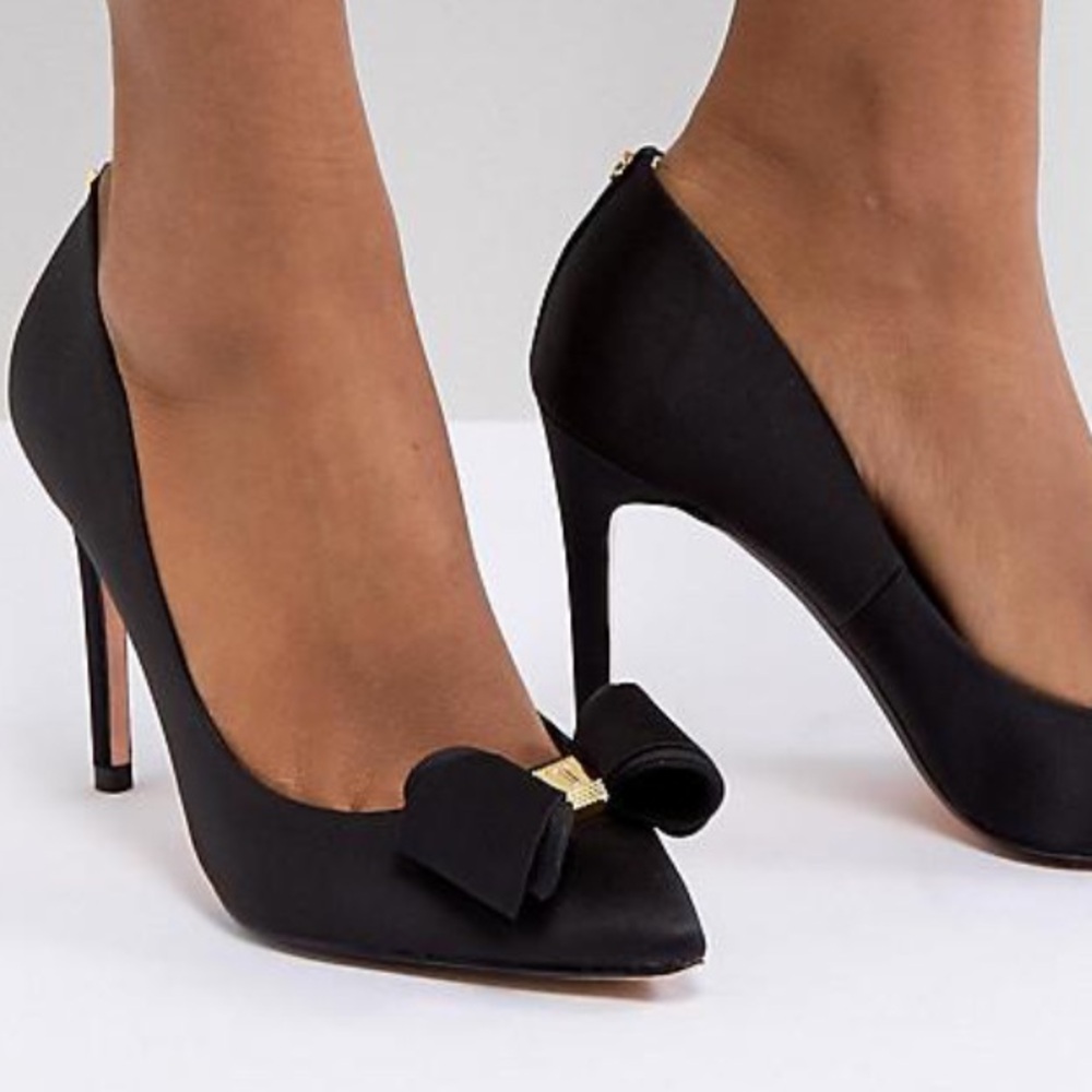 TED BAKER AZELINE BLACK BOW SATIN HEELS SIZE EU 38.5